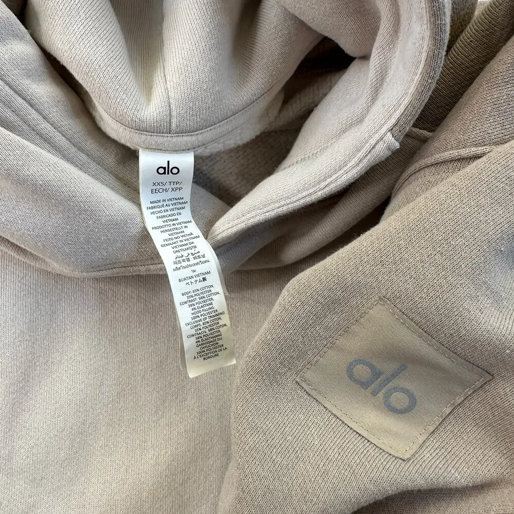 Alo Yoga Make Waves Hoodie Ivory Bone Gravel XS Womens / XXS Mens Sweatshirt EUC - Picture 8 of 16